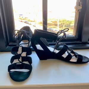 Nine West Black Strappy Suede Wedges
